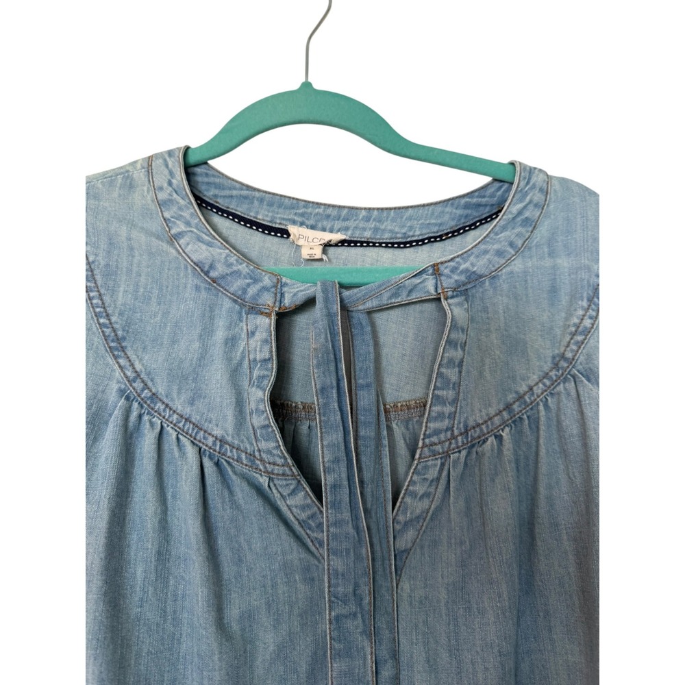 Anthropologie Pilcro XL Long Sleeve Front Tie Denim Batwing Blouse Cotton Boho - Picture 9 of 11